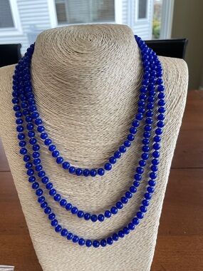 Antique 60” Strand of Cobalt Blue Glass Beads